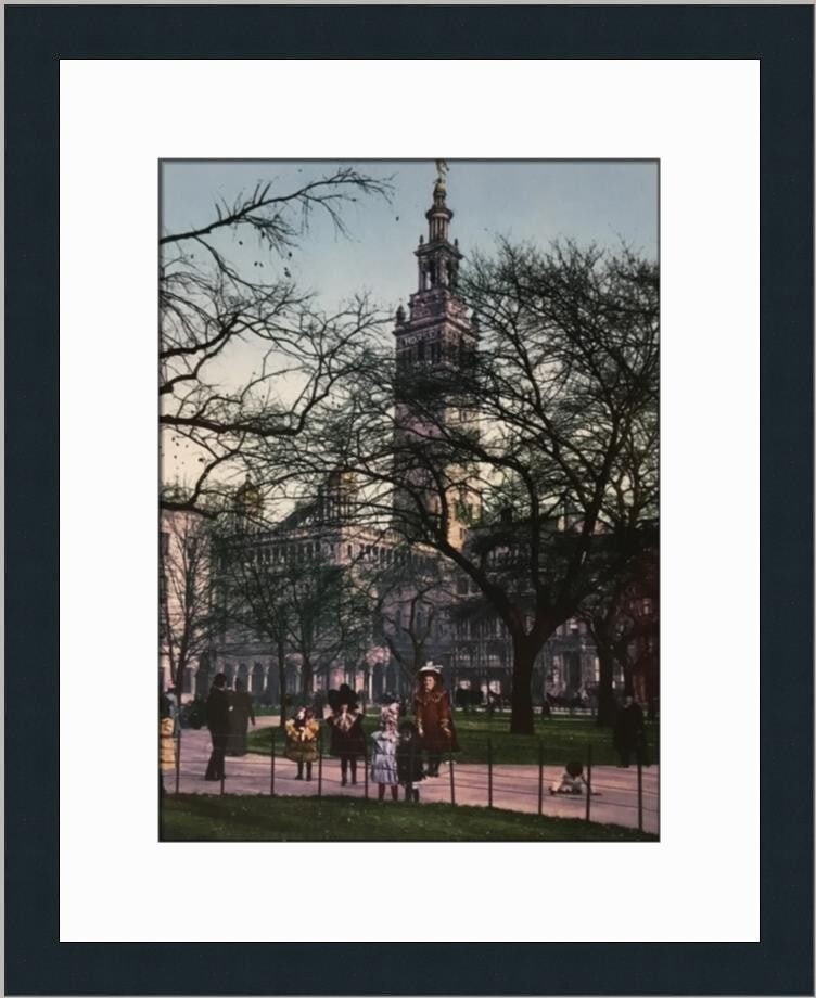 NY 1901 Madison Square Park Custom Framed Lithograph Print: NY 1901 Madison Square Park Custom Framed Lithograph Print This custom framed print titled 'NY 1901 Madison Square Park' presents a stunning reproduction of art reflecting the architectural beauty of