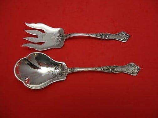 Sterling Silver Edgewood Pattern Salad Serving Fork and Spoon Set 2 Pieces (1 of 2)