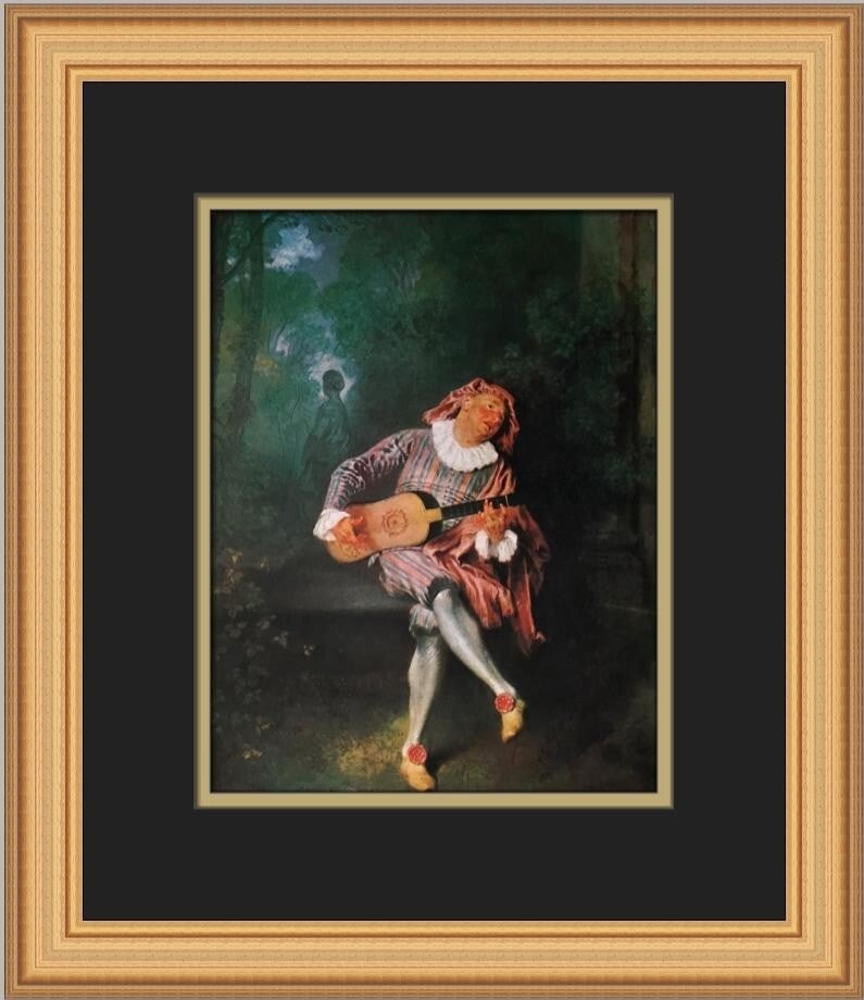 Antoine Watteau Mezzetin Custom Framed Print 15 x 13 Art: Antoine Watteau Mezzetin Custom Framed Print 15 x 13 Art This stunning custom framed print titled "Mezzetin" by renowned artist Antoine Watteau beautifully captures the essence of expressionism, impre