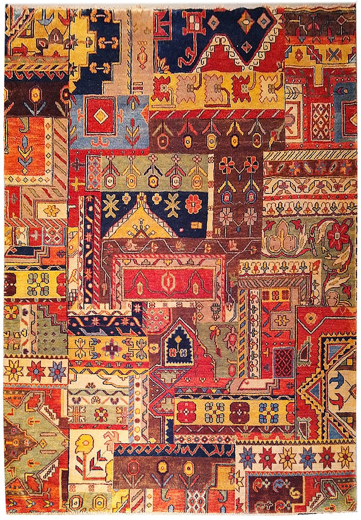 7 x 11 Multi-Colored Patchwork Natural Wool Rug: 7 x 11 Multi-Colored Patchwork Natural Wool Rug Free continental US Shipping Enhance your home decor with this handcrafted 7 x 11 patchwork rug made from natural wool, featuring a vibrant array of mul