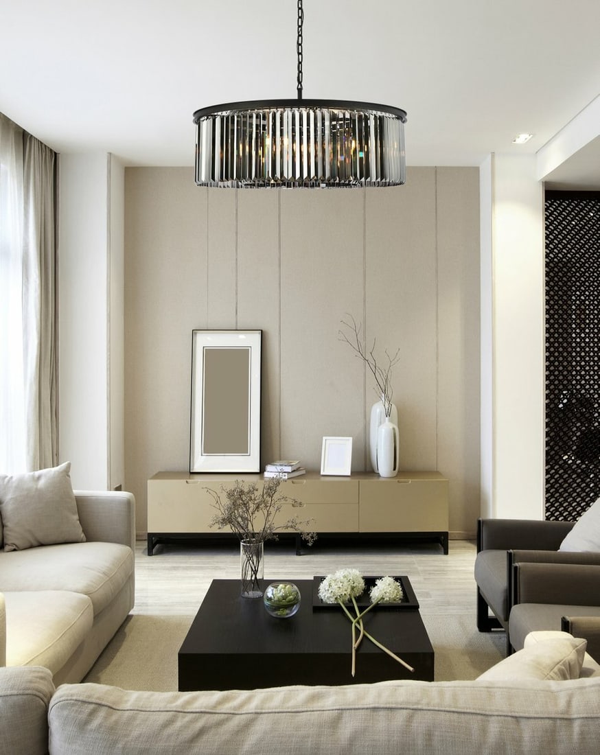 Sydney Collection 10-Light Matte Black Crystal Chandelier 43.5 Inch Modern Pendant: Sydney Collection 10-Light Matte Black Crystal Chandelier 43.5 Inch Modern Pendant This large crystal chandelier features 10 lights and a contemporary matte black frame, complemented by high-quality R