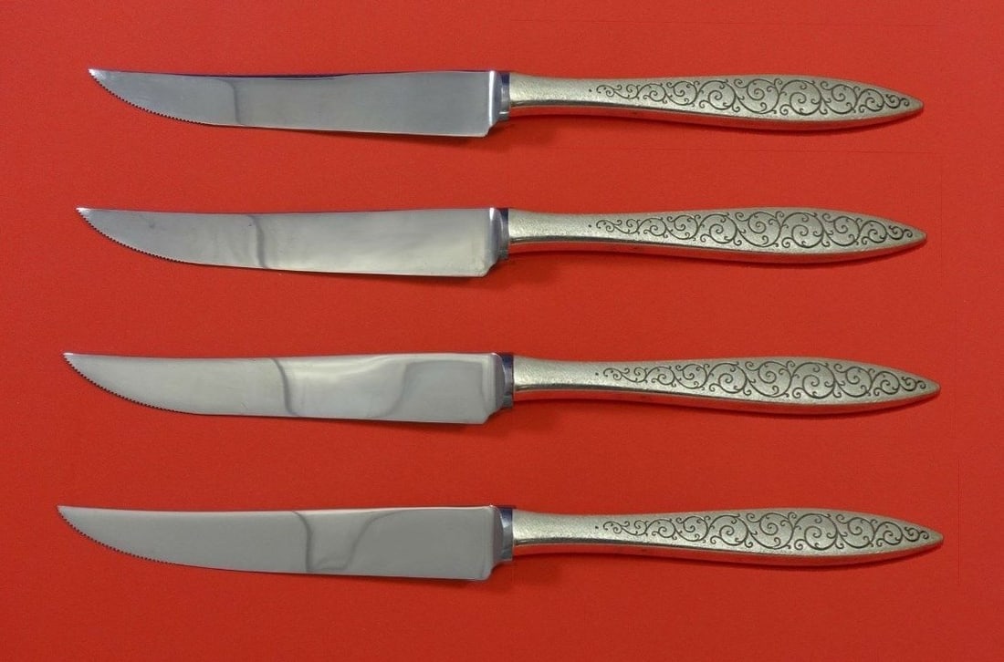 Wallace Spanish Lace Sterling Silver Steak Knife Set 4pc Custom 8.5" (1 of 2)