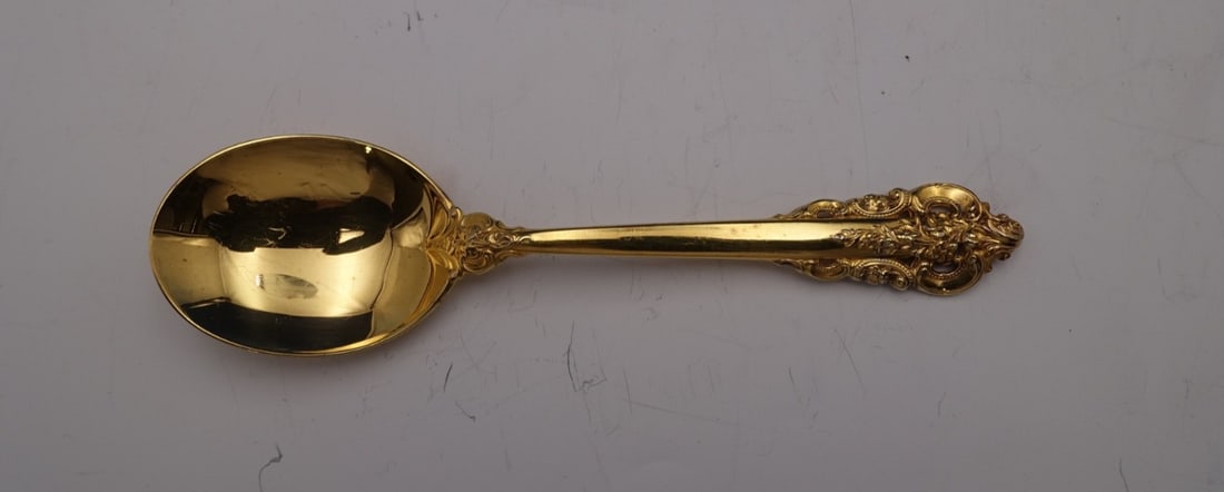 Wallace Grande Baroque Gold Sterling Silver Cream Soup Spoon Vermeil 6 1/8" (1 of 2)