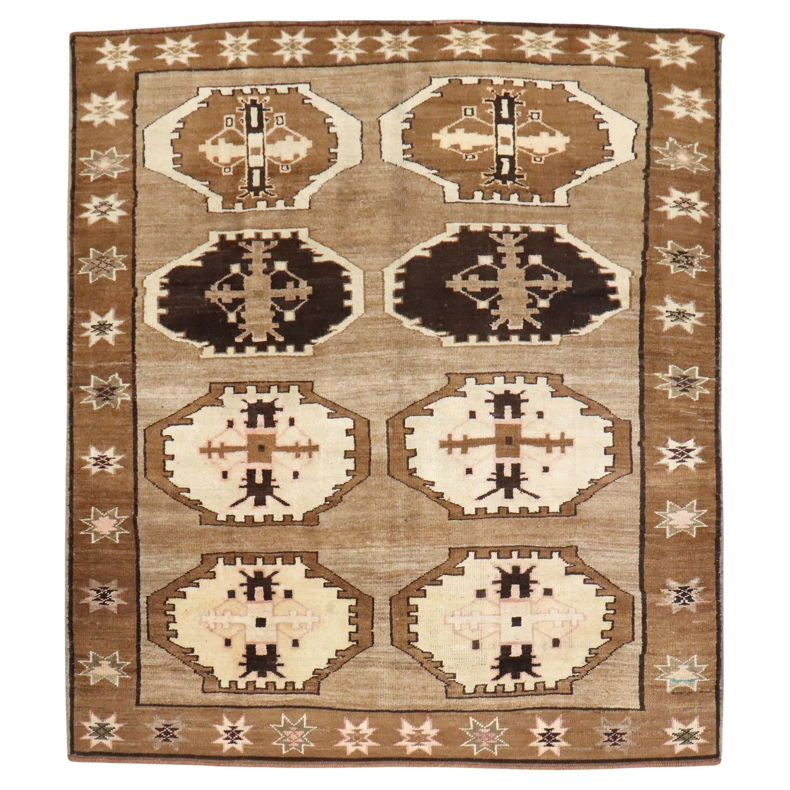 Vintage Turkish Kars Hand-Knotted Wool Tribal Rug 6'7 x 7': Vintage Turkish Kars Hand-Knotted Wool Tribal Rug 6'7 x 7' Discover the beauty of the Zabihi Collection Vintage Tribal Square Rug, a stunning piece that showcases traditional Islamic style. Hand-knott