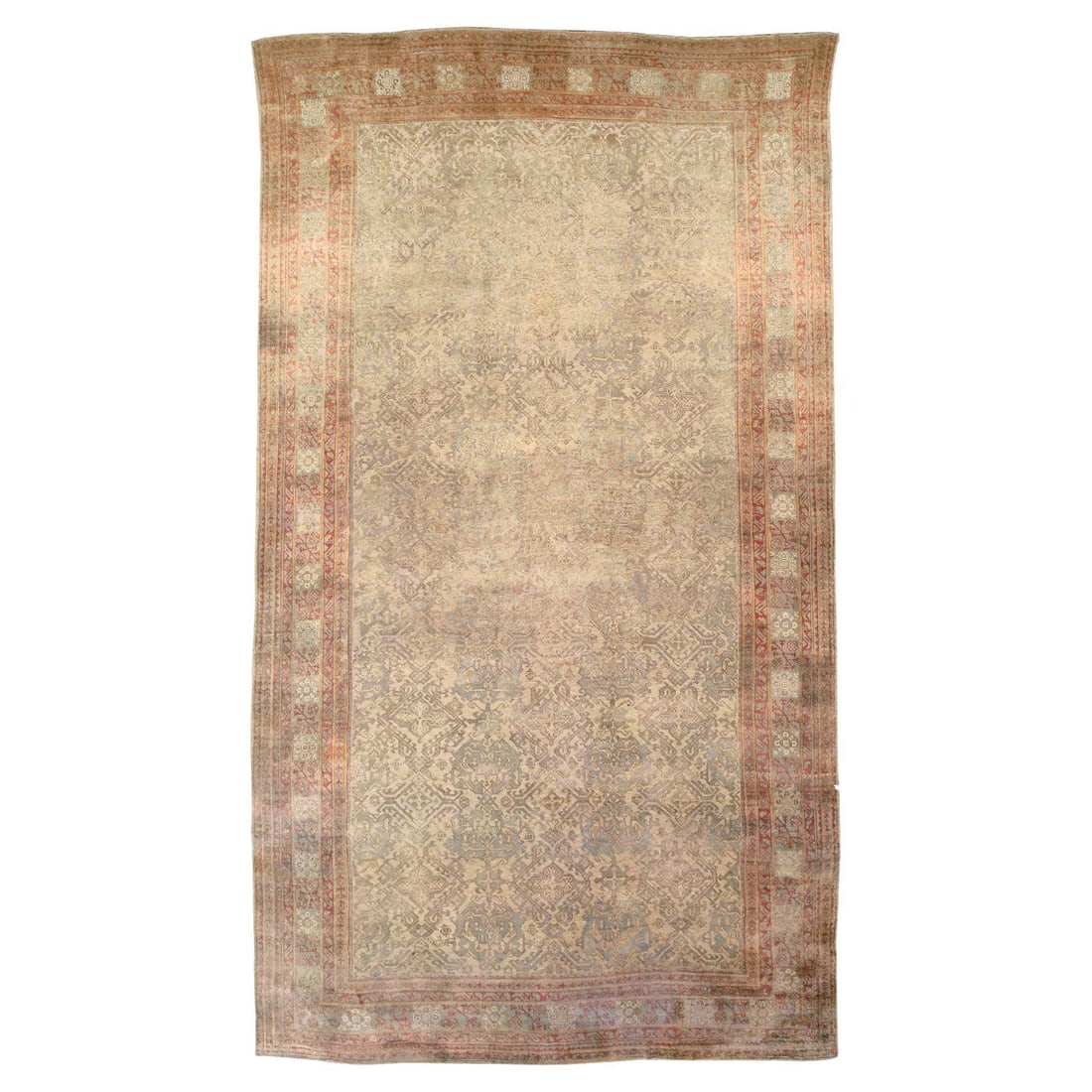 Oversize Antique Oushak Rug 13'7 x 24' Hand-Woven Turkish Wool: Oversize Antique Oushak Rug 13'7 x 24' Hand-Woven Turkish Wool This exquisite oversized antique Turkish Oushak rug showcases a stunning blend of traditional craftsmanship and timeless design. Hand-wov