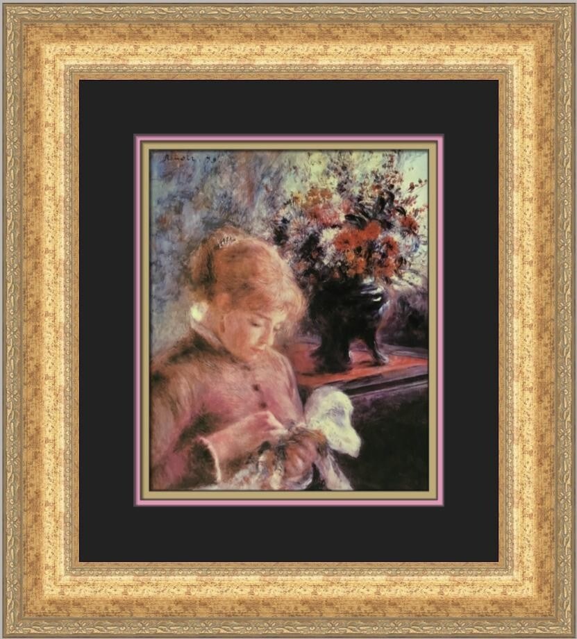 Pierre-Auguste Renoir Lady Sewing Custom Framed Art Print 19x17: Pierre-Auguste Renoir Lady Sewing Custom Framed Art Print 19x17 This custom framed print titled "Lady Sewing" by Pierre-Auguste Renoir captures the elegance of expressionism and impressionism. Created