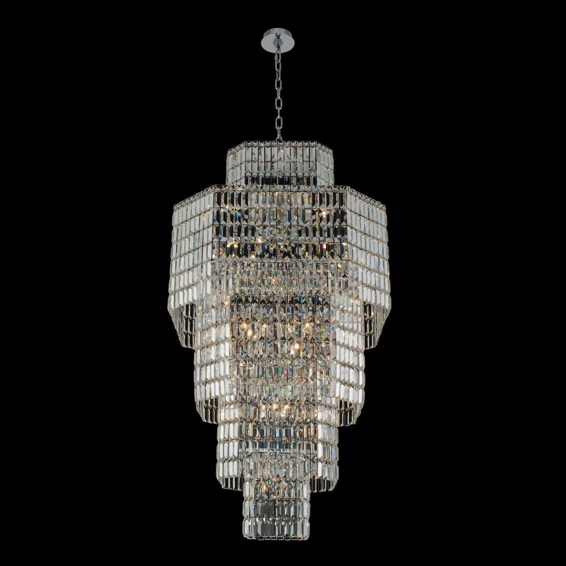 Kalco Livelli 32 Chrome Foyer Light 25 Bulbs Contemporary Crystal: Kalco Livelli 32 Chrome Foyer Light 25 Bulbs Contemporary Crystal Illuminate your space with the Modern Livelli 32" Chrome Foyer Light, a stunning addition to contemporary decor. This exceptional fixt