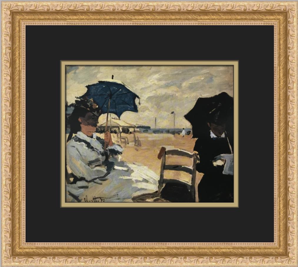 Claude Monet The Beach at Trouville Custom Framed Offset Lithograph Art Print: Claude Monet The Beach at Trouville Custom Framed Offset Lithograph Art Print This custom framed print features Claude Monet's renowned artwork, "The Beach at Trouville." This medium-sized piece is a