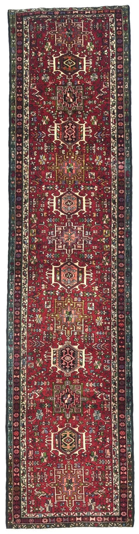 Vintage Handmade Oriental Runner Rug 3x13 ft Red Tribal Design: Vintage Handmade Oriental Runner Rug 3x13 ft Red Tribal Design Enhance your living space with this stunning 3'1" x 12'9" handmade Oriental runner rug, featuring a captivating tribal floral design in r