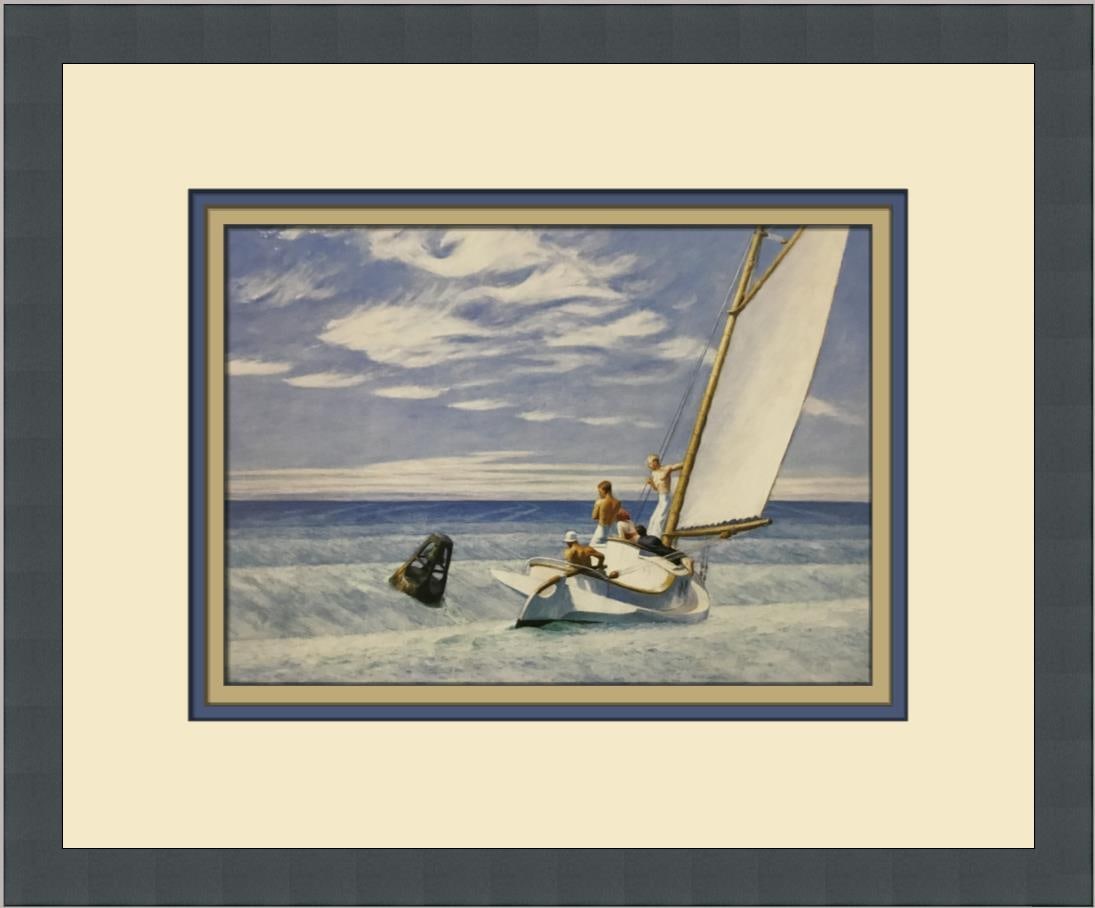 Edward Hopper Ground Swell Custom Framed Lithograph Art Print: Edward Hopper Ground Swell Custom Framed Lithograph Art Print This stunning custom framed print titled "Ground Swell" by renowned artist Edward Hopper showcases a beautiful seascape featuring figures.