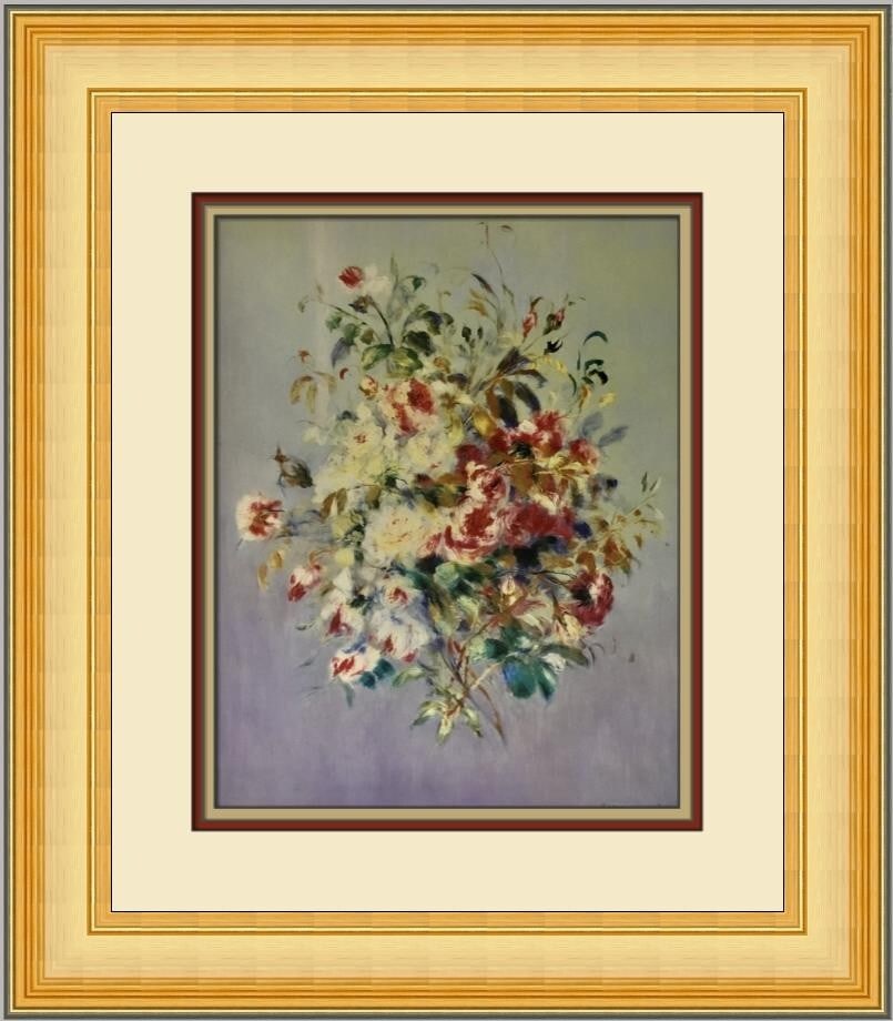 Renoir A Bouquet of Roses Custom Framed Print 1984: Renoir A Bouquet of Roses Custom Framed Print 1984 Enhance your decor with this exquisite custom framed print of "A Bouquet of Roses" by renowned artist Pierre-Auguste Renoir. This medium-sized piece