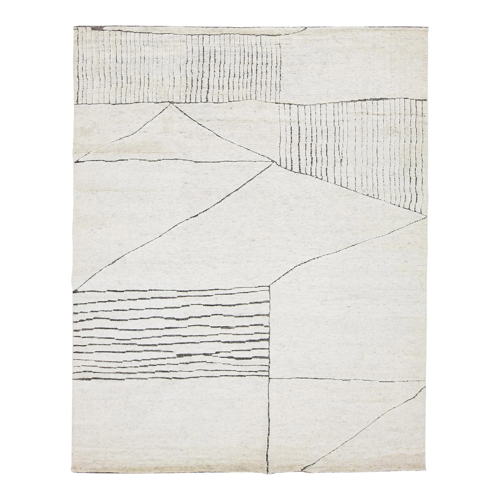 Ivory Moroccan Style Wool Rug 8' x 10'1' Handmade: Ivory Moroccan Style Wool Rug 8' x 10'1' Handmade Elevate your space with this exquisite handmade wool rug, showcasing a timeless Moroccan pattern infused with a contemporary abstract minimalist style