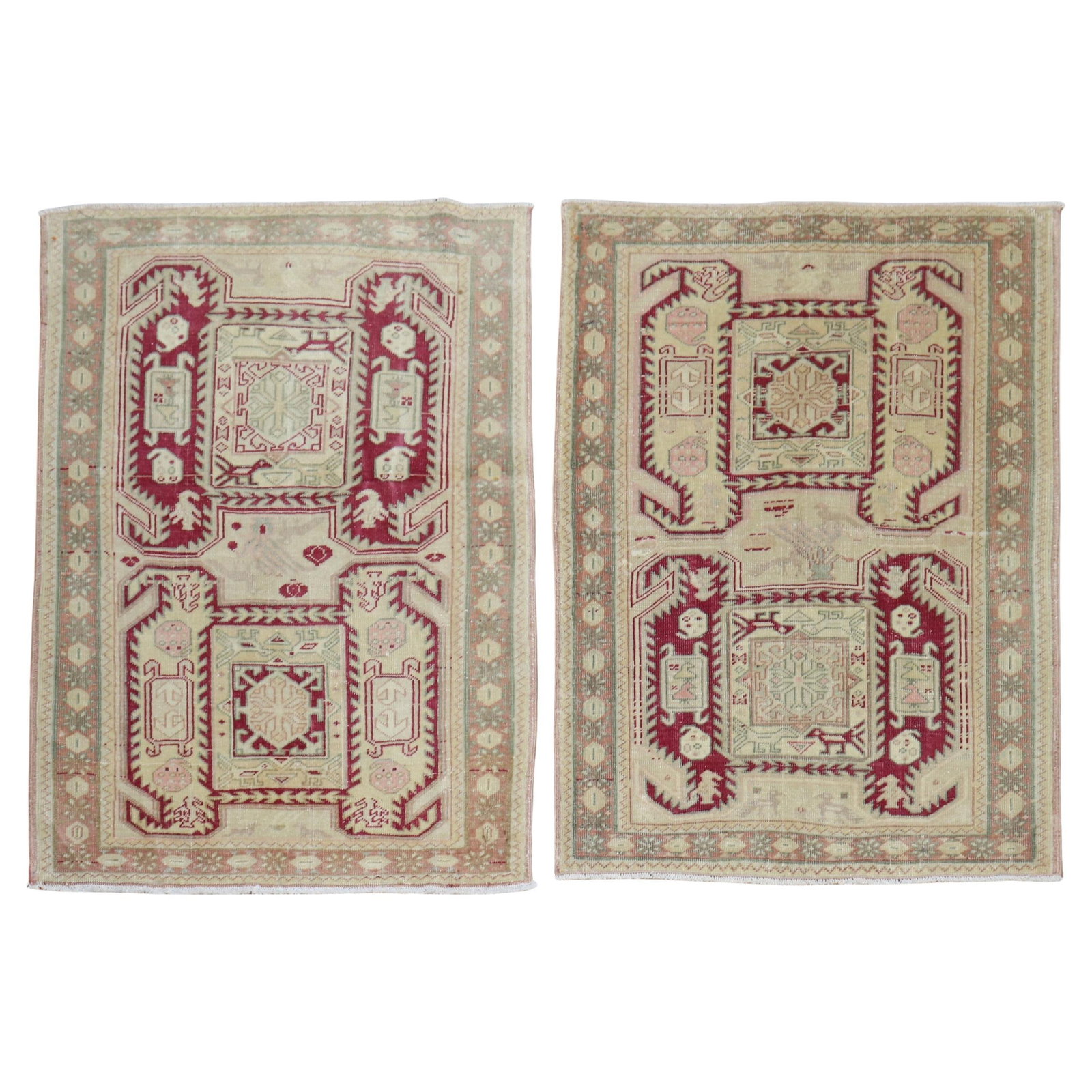 Zabihi Collection Rustic Turkish Anatolian Rugs Set of 2 Wool Hand-Knotted: Zabihi Collection Rustic Turkish Anatolian Rugs Set of 2 Wool Hand-Knotted Enhance your space with this exquisite pair of Turkish Anatolian rugs, showcasing the rich heritage of 20th-century craftsman