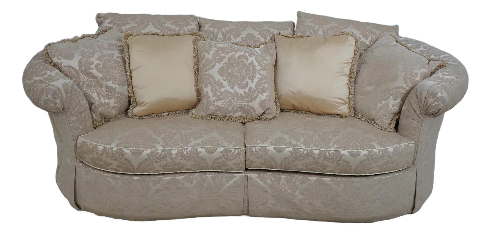 Bernhardt Crescent Sofa White Damask Upholstered Skirted Base (1 of 10)