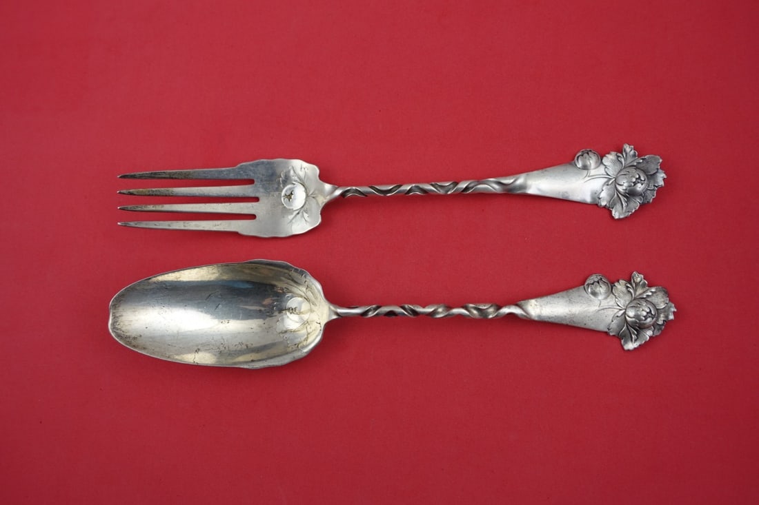 Whiting Sterling Silver Salad Serving Set Number 26 Peony 9 1/2": Whiting Sterling Silver Salad Serving Set Number 26 Peony 9 1/2" Experience the elegance of the Number 26, also known as Peony, by Whiting with this exquisite sterling silver salad serving set. Crafte