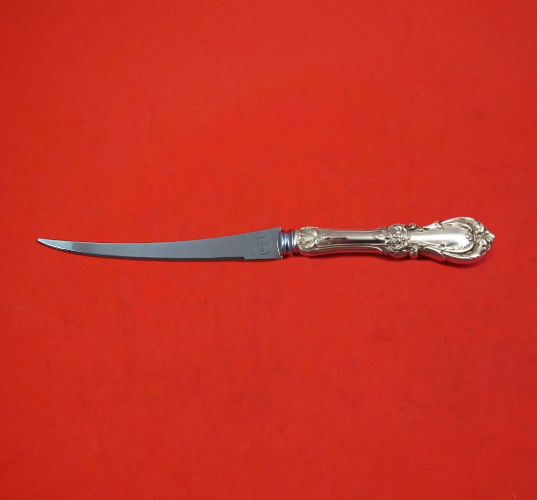 Reed and Barton Burgundy Sterling Silver Tomato Knife 7 5/8 Custom Serrated: Reed and Barton Burgundy Sterling Silver Tomato Knife 7 5/8 Custom Serrated This exquisite tomato knife from Reed and Barton is crafted in the elegant Burgundy pattern. The knife features a hollow han