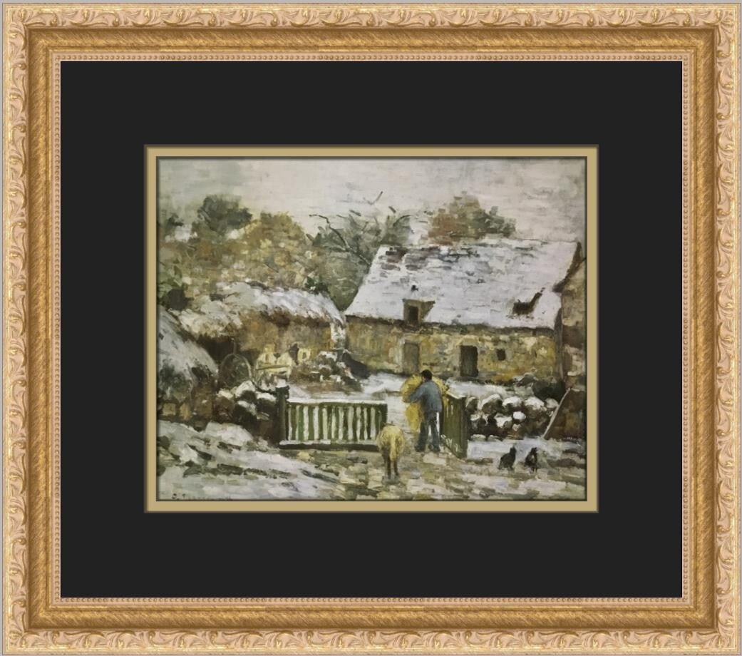 Camille Pissarro Farm at Montfoucault Snow Effect Custom Framed Print 13x15: Camille Pissarro Farm at Montfoucault Snow Effect Custom Framed Print 13x15 This stunning custom framed print features Camille Pissarro's renowned artwork, "Farm at Montfoucault Snow Effect." The piec