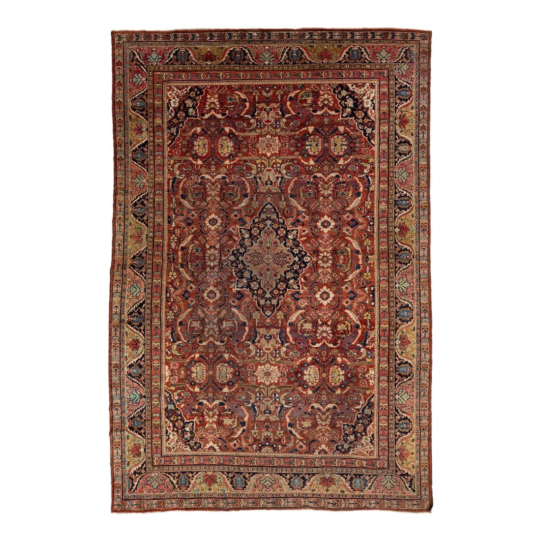 Antique Mahal Hand-Knotted Wool Rug 11'3 x 17' Floral Red: Antique Mahal Hand-Knotted Wool Rug 11'3 x 17' Floral Red Discover the exquisite charm of this antique Mahal hand-knotted wool rug, featuring a captivating red field adorned with an intricate all-over