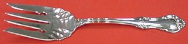 Sterling Silver Fluted Cold Meat Serving Fork Joan of Arc Pattern 8.75 Inch: Sterling Silver Fluted Cold Meat Serving Fork Joan of Arc Pattern 8.75 Inch This is a sterling silver cold meat fork in the Joan of Arc pattern by International Silver. The fork features a fluted desi