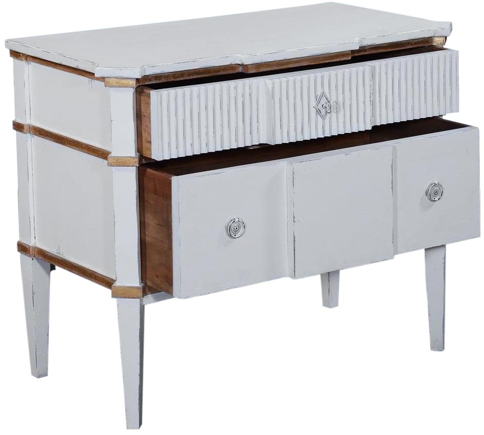 St Denis Neo-Classical Nightstand White Gold Accents: St Denis Neo-Classical Nightstand White Gold Accents Introducing the St. Denis Neo-Classical White Nightstand, a splendid blend of antique charm and modern functionality. This nightstand is crafted fr