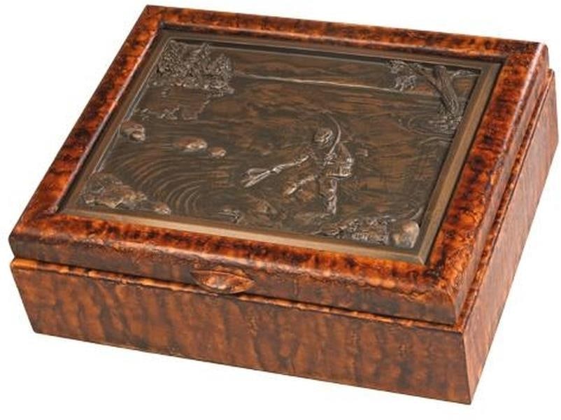 Chestnut Lodge Box Fly Fisherman Design Hand-Painted Resin: Chestnut Lodge Box Fly Fisherman Design Hand-Painted Resin This item is made at time of order. Please allow 42 to 70 days for production. This charming chestnut lodge box features a delightful fly fis