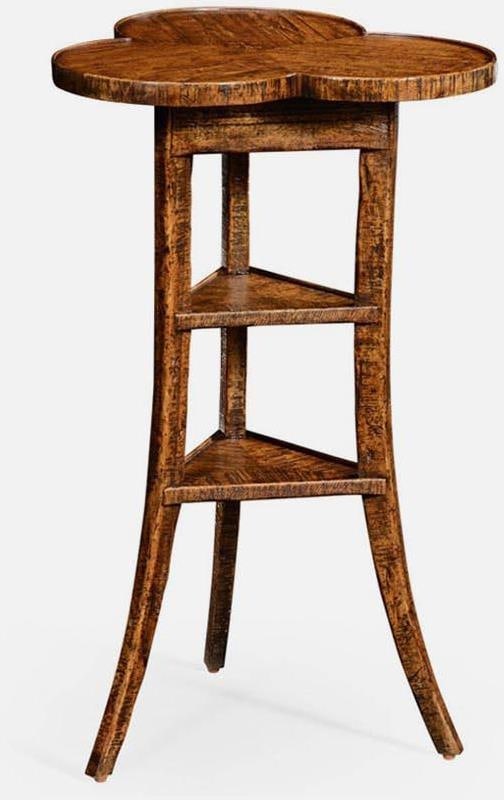Jonathan Charles Heavily Distressed Walnut Side Table with Trefoil Top: Jonathan Charles Heavily Distressed Walnut Side Table with Trefoil Top This beautifully crafted side table features a heavily distressed finish, adding a rustic charm to your decor. Designed in a coun