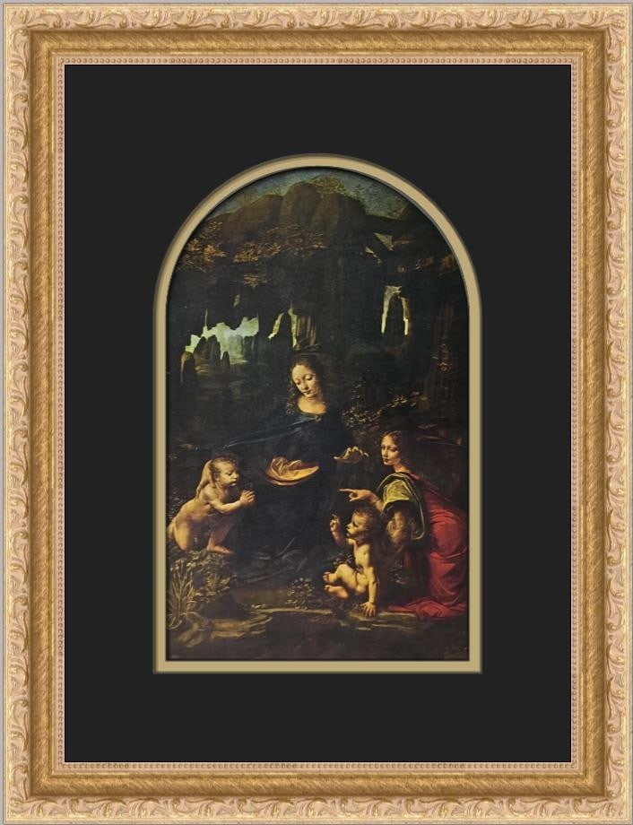 Leonardo Da Vinci Madonna of the Rocks Custom Framed Art Print: Leonardo Da Vinci Madonna of the Rocks Custom Framed Art Print This stunning custom framed print features Leonardo Da Vinci's masterpiece, "Madonna of the Rocks (Louvre Version)." Measuring 16 in. by