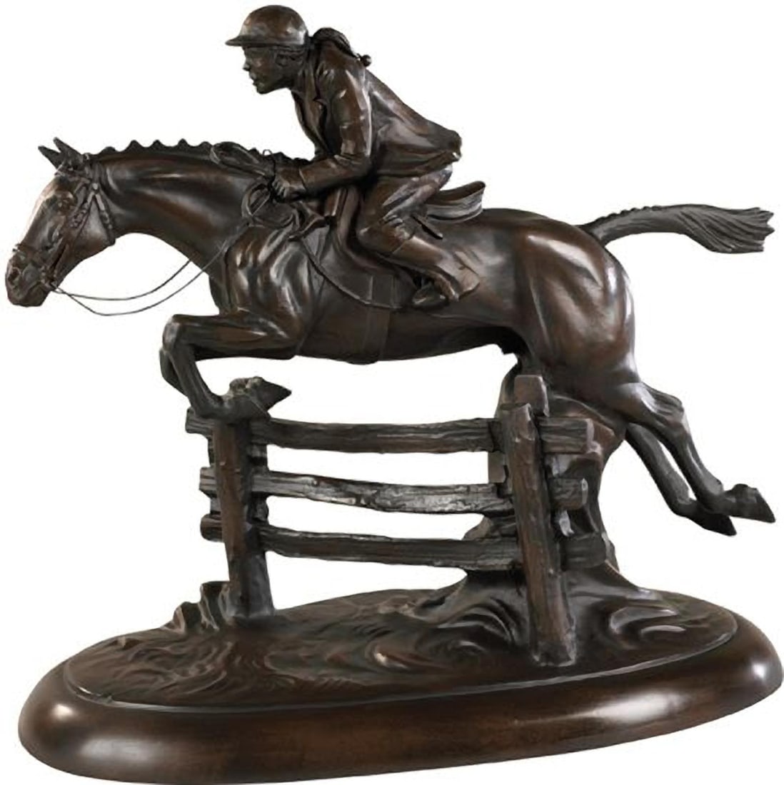 Hand-Cast Equestrian Lady Jumper Sculpture 13x7.5x14: Hand-Cast Equestrian Lady Jumper Sculpture 13x7.5x14 Introducing a beautifully crafted sculpture of an equestrian lady jumper, perfect for horse enthusiasts and collectors alike. This hand-cast and ha