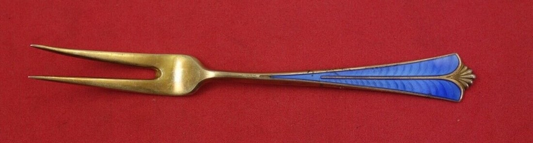 David Andersen Town Hall Sterling Silver Strawberry Fork with Blue Enamel 4 1/8" (1 of 2)