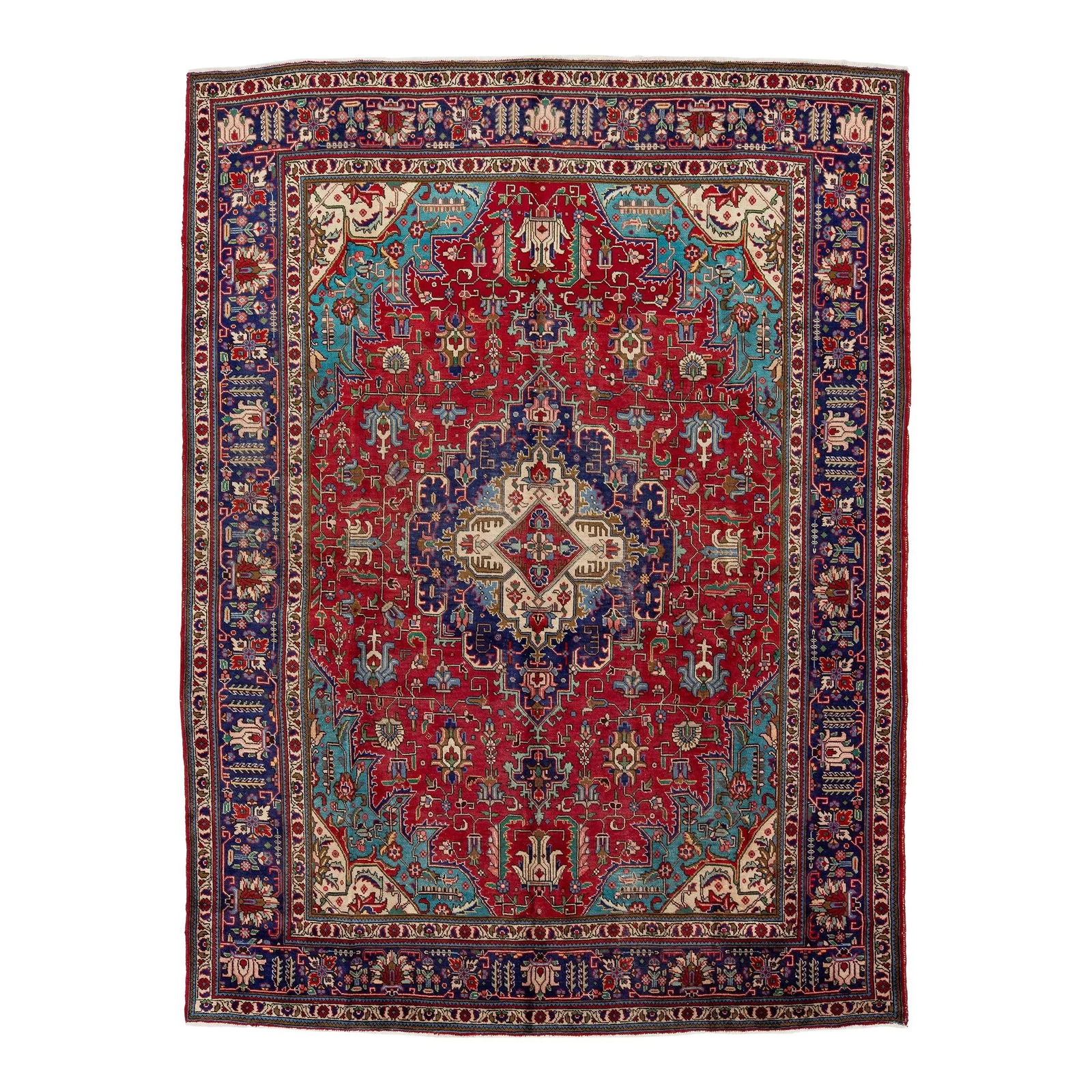 Vintage Hand-Knotted Tabriz Wool Rug Red Medallion 7'9 x 10'4: Vintage Hand-Knotted Tabriz Wool Rug Red Medallion 7'9 x 10'4 Enhance your space with this exquisite vintage hand-knotted Tabriz wool rug, featuring a vibrant red field and an intricate all-over medal