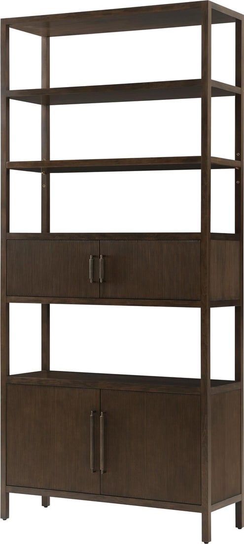 Theodore Alexander Lido Modern Bistre Rectangle Bookcase 93H: Theodore Alexander Lido Modern Bistre Rectangle Bookcase 93H Introducing the Elegant Modern Bistre Bookcase, a stunning addition to any space. This bookcase from the Lido collection by Theodore Alexan