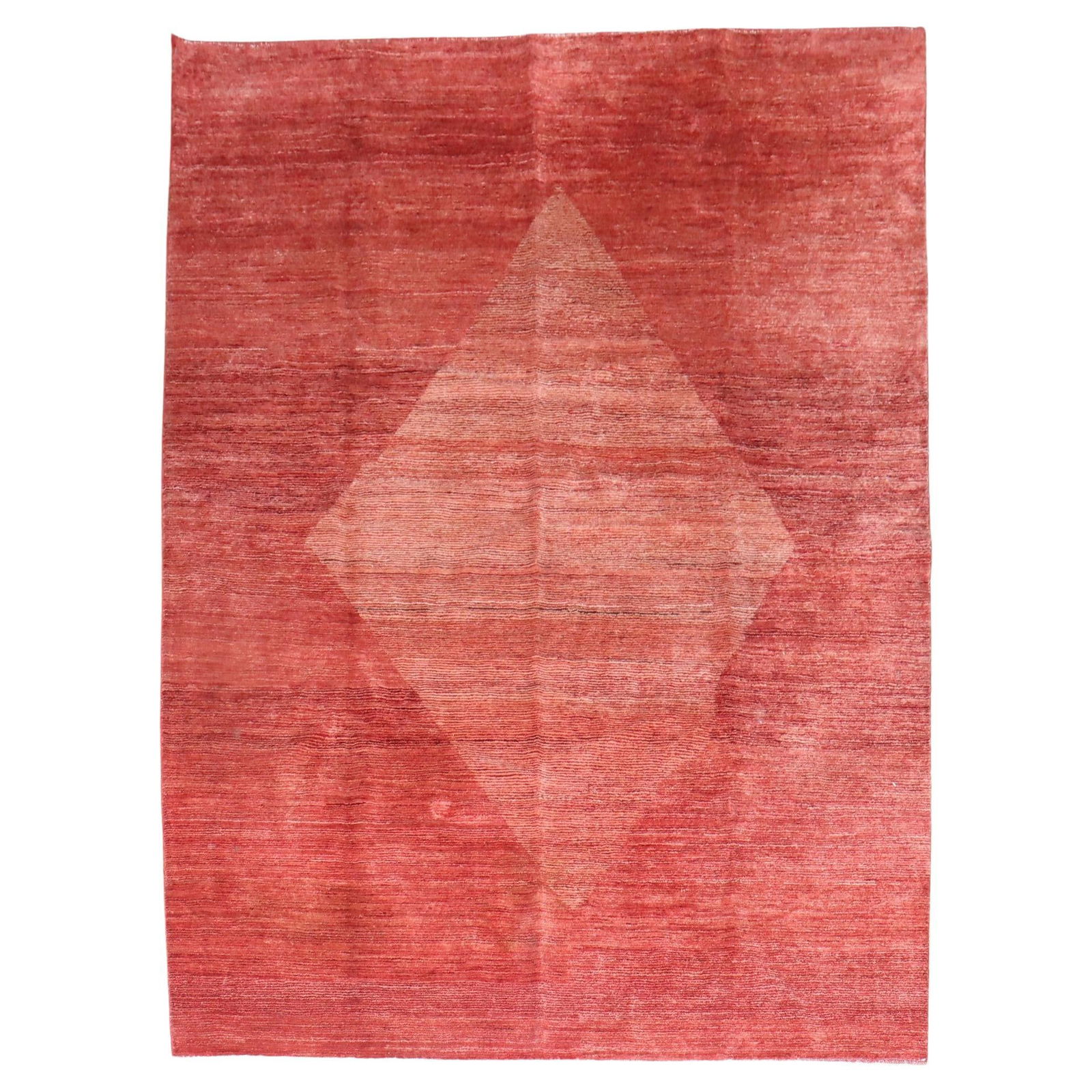 Unique Red Hand-Knotted Persian Gabbeh Rug Tribal Design 5'10 x 7'10: Unique Red Hand-Knotted Persian Gabbeh Rug Tribal Design 5'10 x 7'10 Discover the unique charm of this one-of-a-kind contemporary Persian Gabbeh rug, showcasing a striking large irregular shape medall