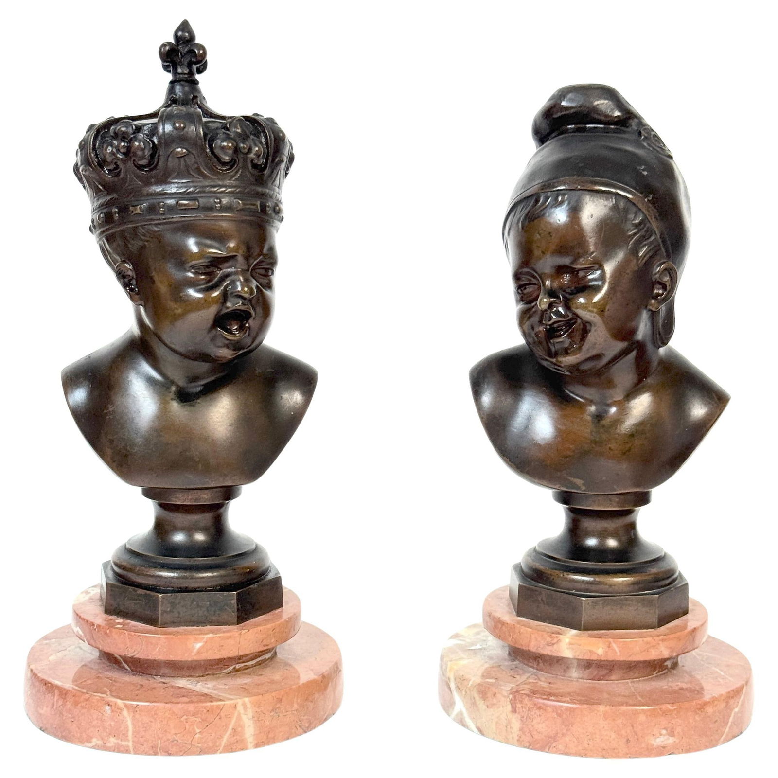 Set of 2 Bronze Busts: The Fallen King & Laughing Revolutionary After Carpeaux: Set of 2 Bronze Busts: The Fallen King & Laughing Revolutionary After Carpeaux This exquisite pair of bronze busts titled "The Fallen King & Laughing Revolutionary" is a stunning representation of all