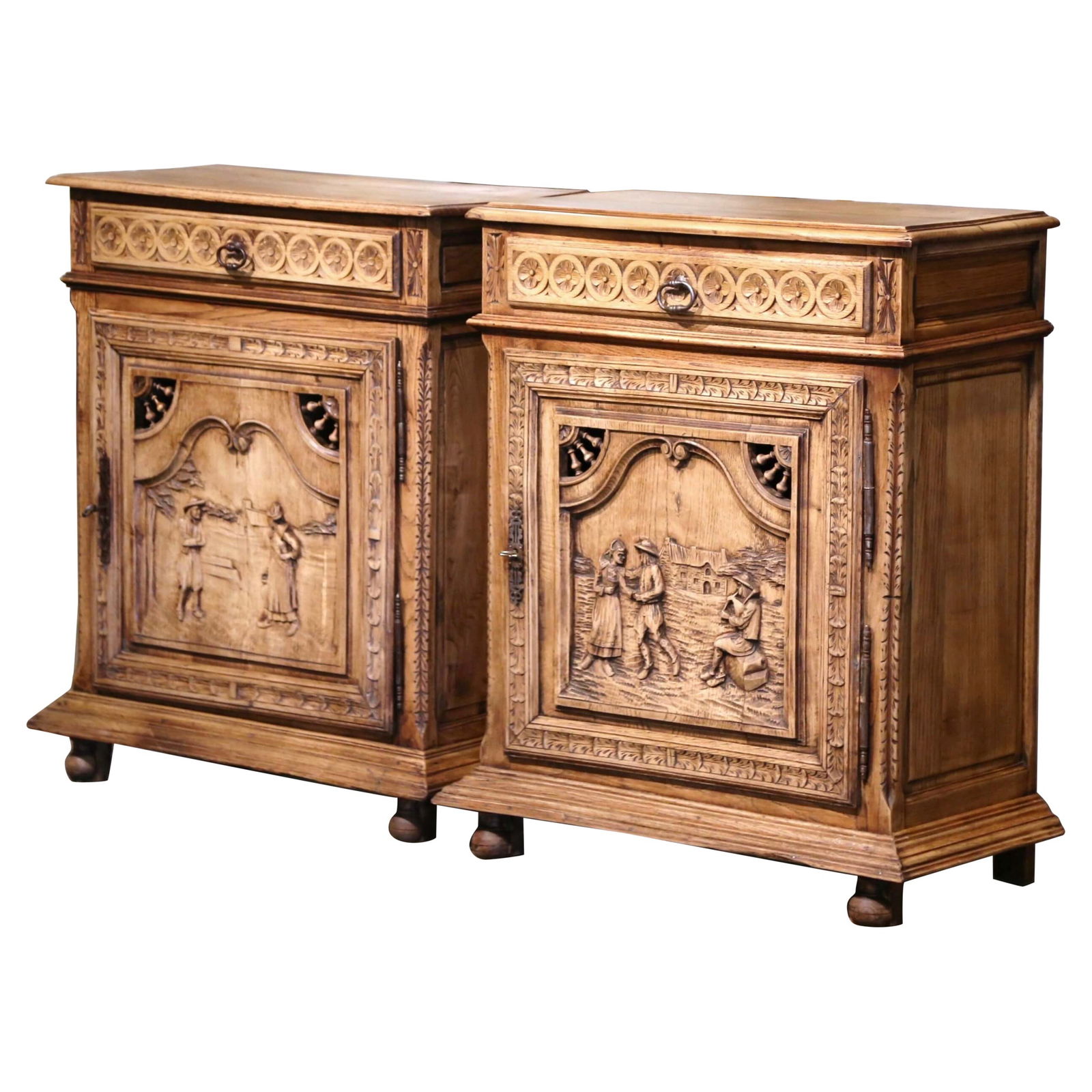 Set of 2 19th Century French Louis XIII Bleached Oak Jelly Cabinets (1 of 18)