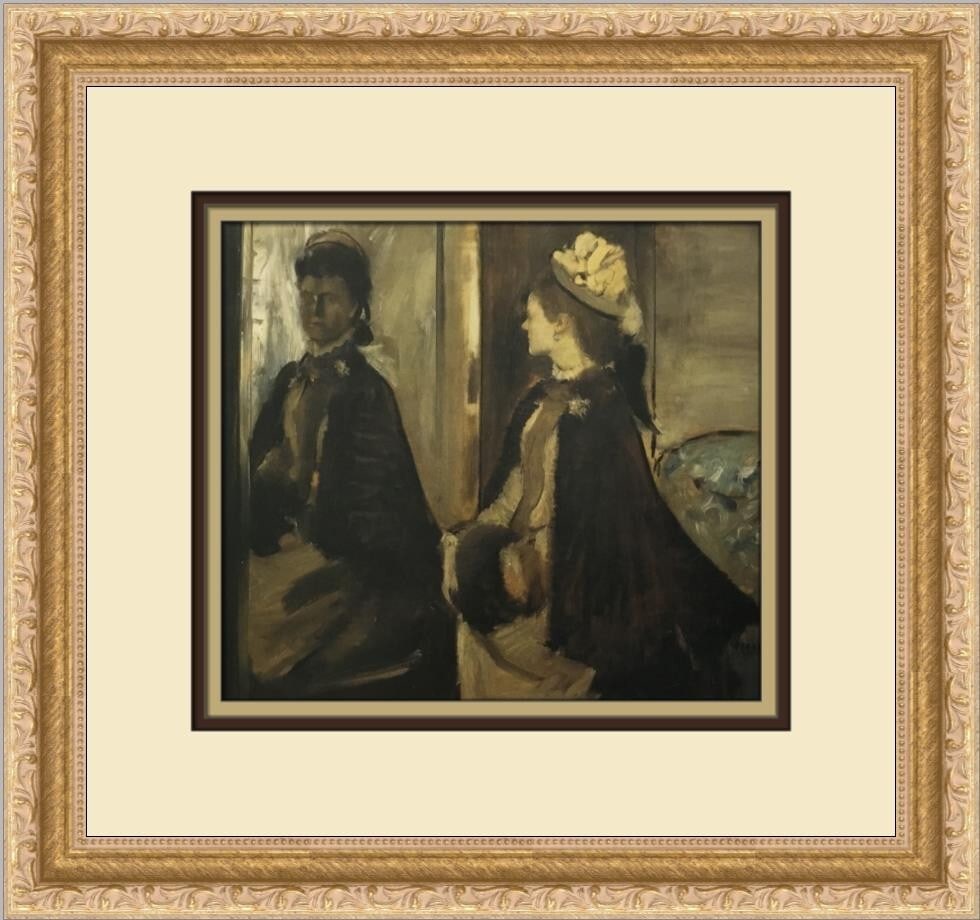 Edgar Degas Madame Jeantaud at the Mirror Custom Framed Print Art: Edgar Degas Madame Jeantaud at the Mirror Custom Framed Print Art This exquisite custom framed print features Edgar Degas's renowned artwork, "Madame Jeantaud at the Mirror." Measuring 13" in height a