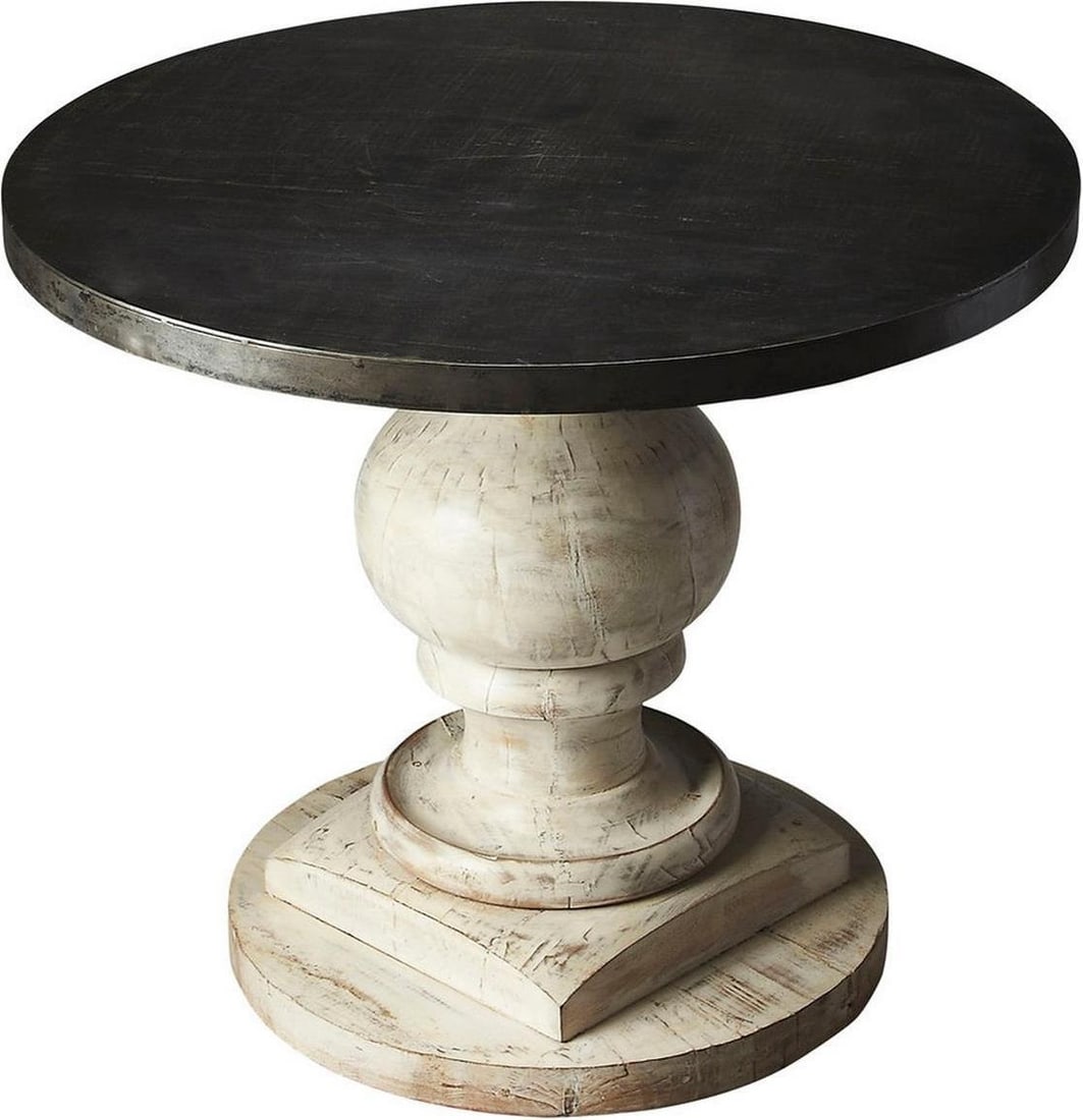 Butler Hand-Carved Round Entry Table Multi-Color Transitional Design: Butler Hand-Carved Round Entry Table Multi-Color Transitional Design This hand-carved vintage style entry table is a stunning addition to any foyer. Crafted from a blend of brass, iron, and mango wood
