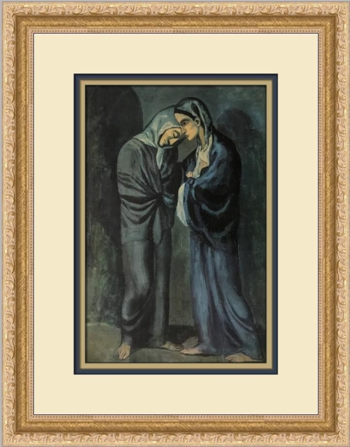Pablo Picasso The Visit Custom Framed Print 16 x 13 Portrait Impressionism: Pablo Picasso The Visit Custom Framed Print 16 x 13 Portrait Impressionism This exquisite custom framed print titled "The Visit" by Pablo Picasso showcases the artist's Impressionist style. Measuring