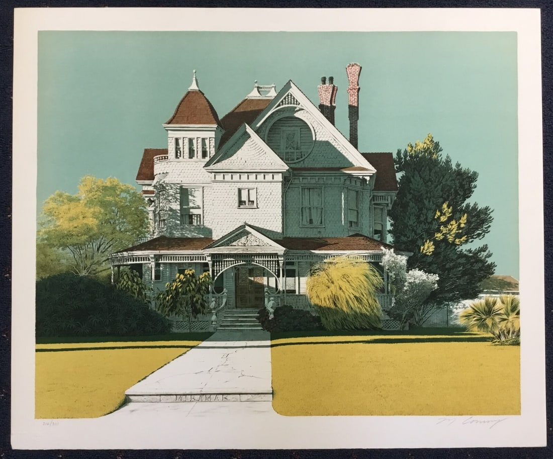 Mel Corning Miramar House Signed Limited Edition Lithograph 1993: Mel Corning Miramar House Signed Limited Edition Lithograph 1993 This exquisite lithograph titled "Miramar House" by artist Mel Corning captures a stunning landscape in a realistic style. Produced in