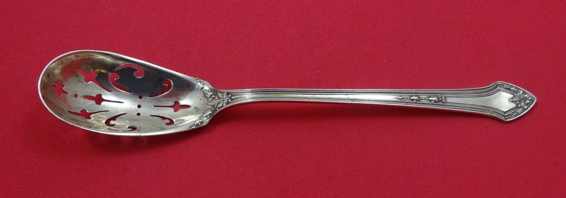 Durgin Lenox Sterling Silver Olive Spoon 6 Inch Pierced Antique: Durgin Lenox Sterling Silver Olive Spoon 6 Inch Pierced Antique This elegant olive spoon is crafted from sterling silver and features the beautiful Lenox pattern by Durgin. Measuring 6 inches in lengt