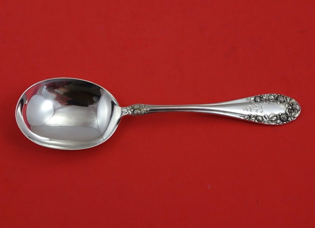 Mayer Clover Blossom Sterling Silver Gumbo Soup Spoon 6.75" Monogrammed: Mayer Clover Blossom Sterling Silver Gumbo Soup Spoon 6.75" Monogrammed Introducing the Clover Blossom Gumbo Soup Spoon by Mayer, a stunning piece crafted from sterling silver. This spoon features the