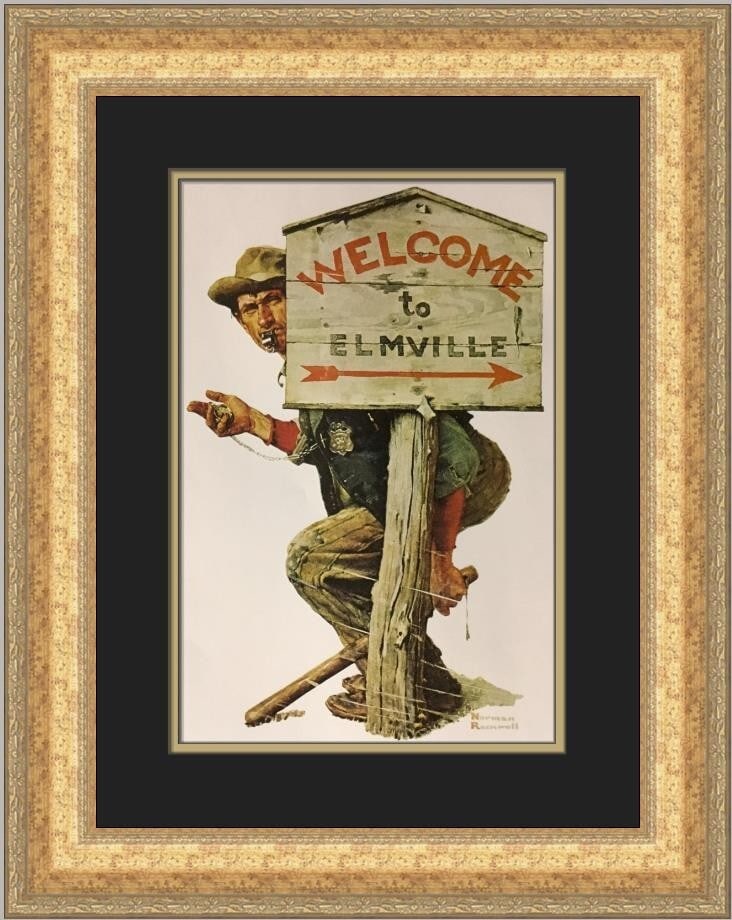 Norman Rockwell Speed Trap Custom Framed Print 20 x 18 Art: Norman Rockwell Speed Trap Custom Framed Print 20 x 18 Art This stunning custom framed print titled 'Speed Trap' by renowned artist Norman Rockwell captures a moment in photorealism. Created in 1979,