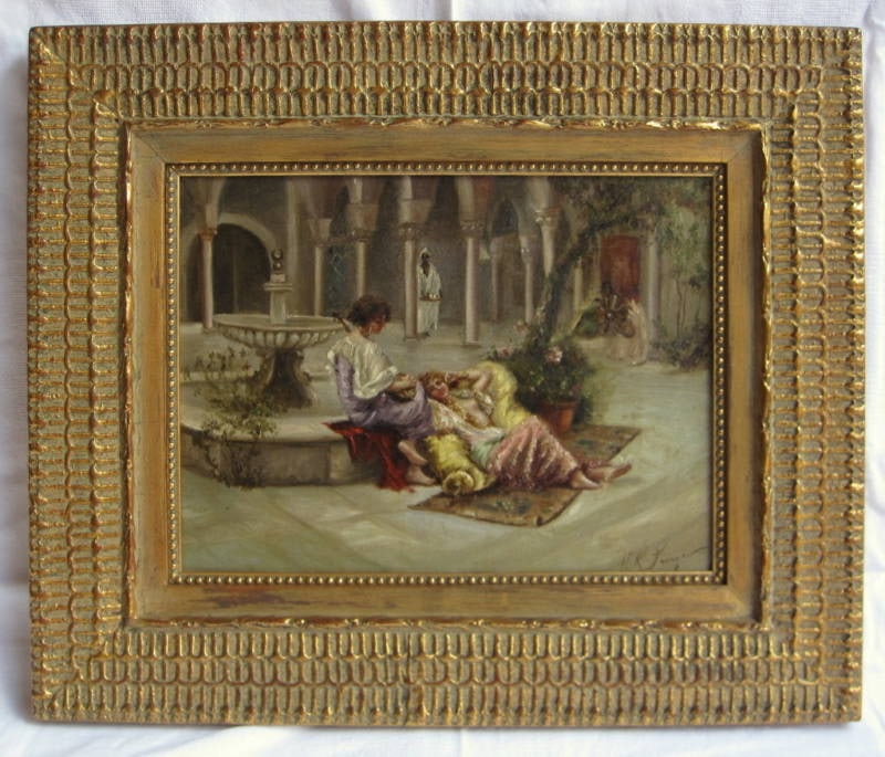 19th Century M K Gorge Orientalist Harem Scene Oil Painting: 19th Century M K Gorge Orientalist Harem Scene Oil Painting Discover a stunning 19th Century Orientalist Harem Scene oil painting created by the renowned American artist M. K. Gorge. This original art