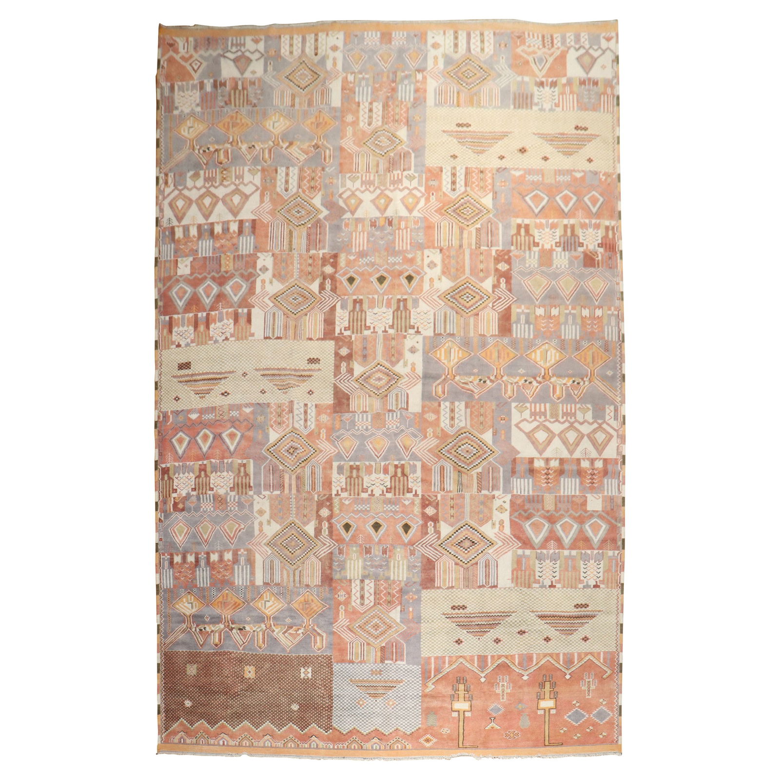 Oversized Hand-Woven Wool Moroccan Rug Whimsical Mid-Century Modern 9'9 x 16': Oversized Hand-Woven Wool Moroccan Rug Whimsical Mid-Century Modern 9'9 x 16' Transform your space with this captivating oversized vintage Moroccan rug, a true statement piece from the late 20th centu