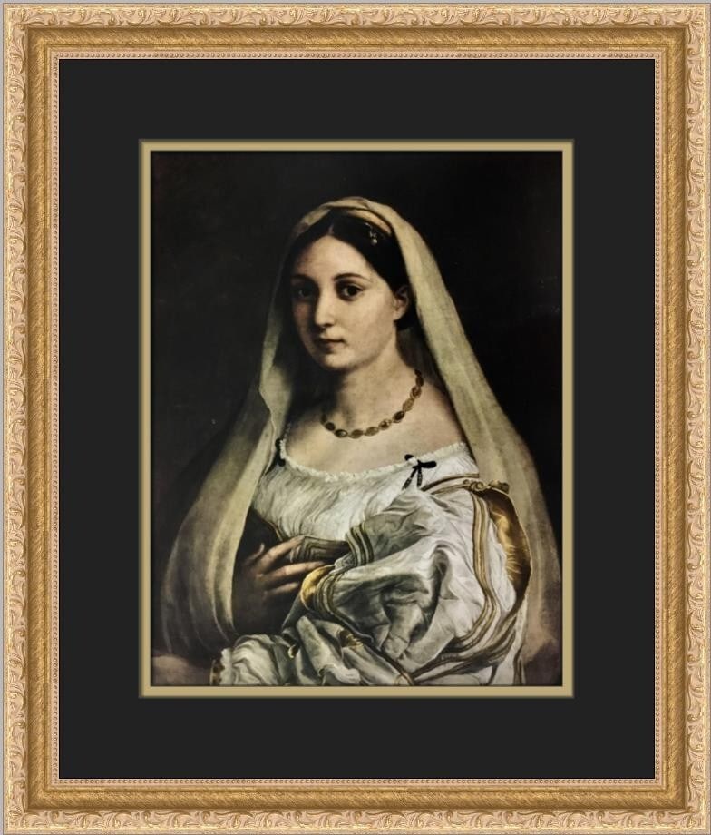 Raphael The Veiled Woman Custom Framed Print 18x15 High Renaissance Art: Raphael The Veiled Woman Custom Framed Print 18x15 High Renaissance Art This exquisite custom framed print features the renowned artwork "Portrait of a Woman called The Veiled Woman" by the master art