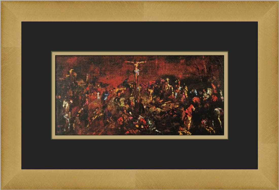 LeRoy Neiman The Crucifixion after Tintoretto Custom Framed Impressionist Print: LeRoy Neiman The Crucifixion after Tintoretto Custom Framed Impressionist Print This stunning custom framed print features "The Crucifixion after Tintoretto" by renowned artist LeRoy Neiman. Measuring