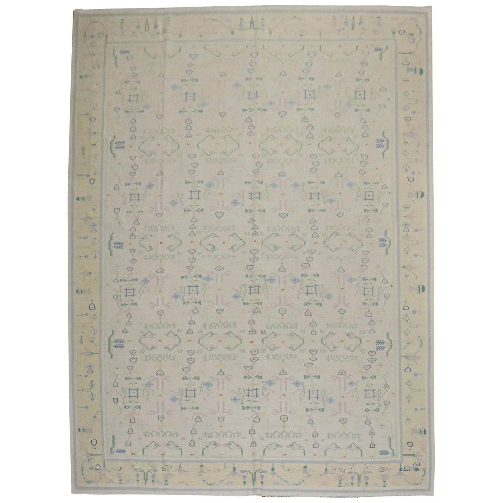 Zabihi Collection Indian Dhurrie Kilim Rug 9'7" x 13'11" Cotton Wool: Zabihi Collection Indian Dhurrie Kilim Rug 9'7" x 13'11" Cotton Wool Introducing a stunning Indian Dhurrie rug from the Zabihi Collection, beautifully crafted in the 20th century. This flat-weave carp