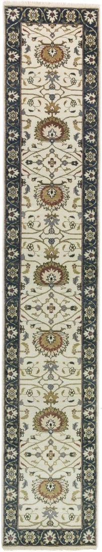 Hand-Knotted Wool Floral Runner Rug Modern 2'6 x 14' Hallway Carpet: Hand-Knotted Wool Floral Runner Rug Modern 2'6 x 14' Hallway Carpet This is a hand-knotted Osh Chobi Peshawar runner rug featuring a modern floral design with a traditional touch. Crafted in India fro