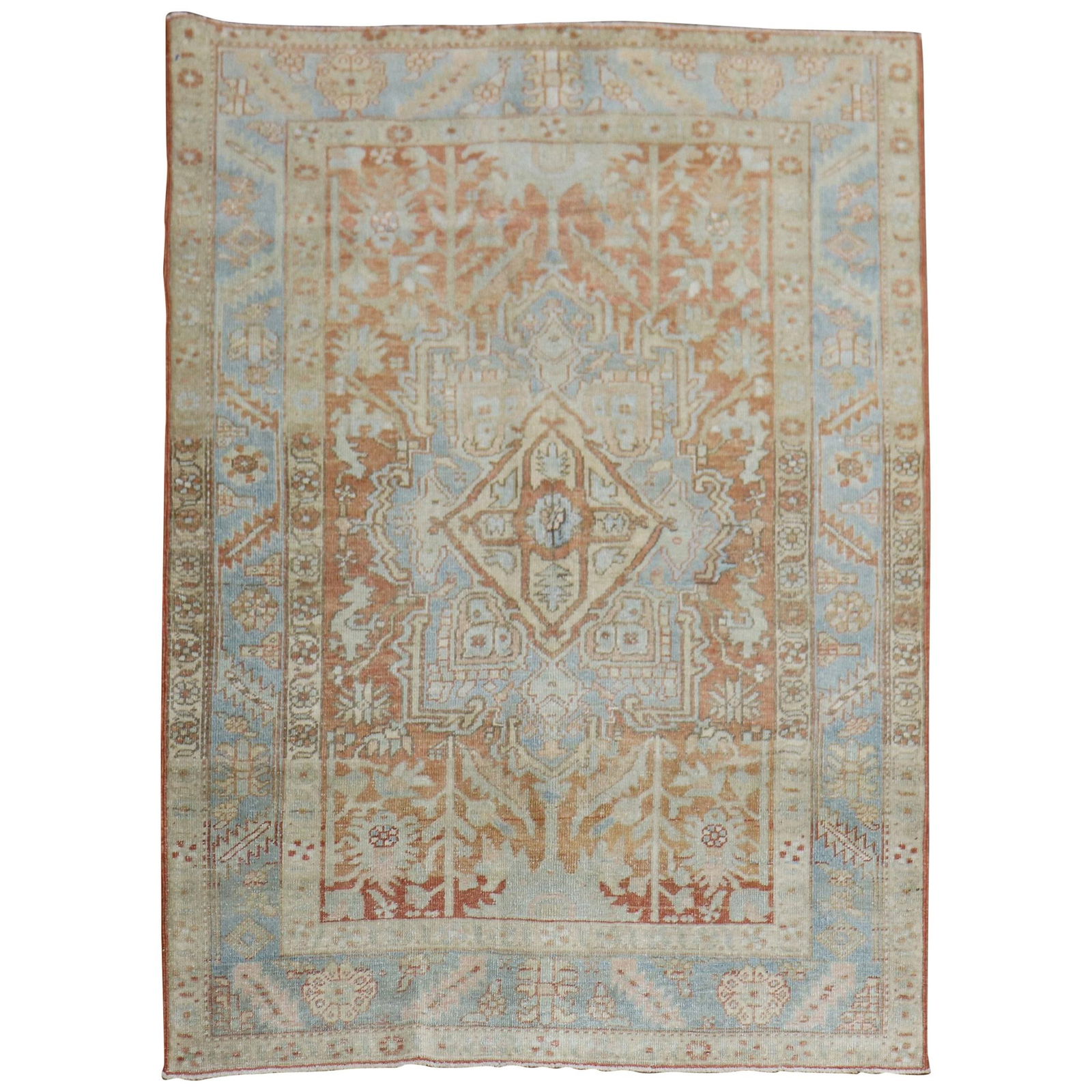 Apricot Soft Blue Hand-Woven Persian Heriz Rug 4'6" x 6'3" (1 of 10)