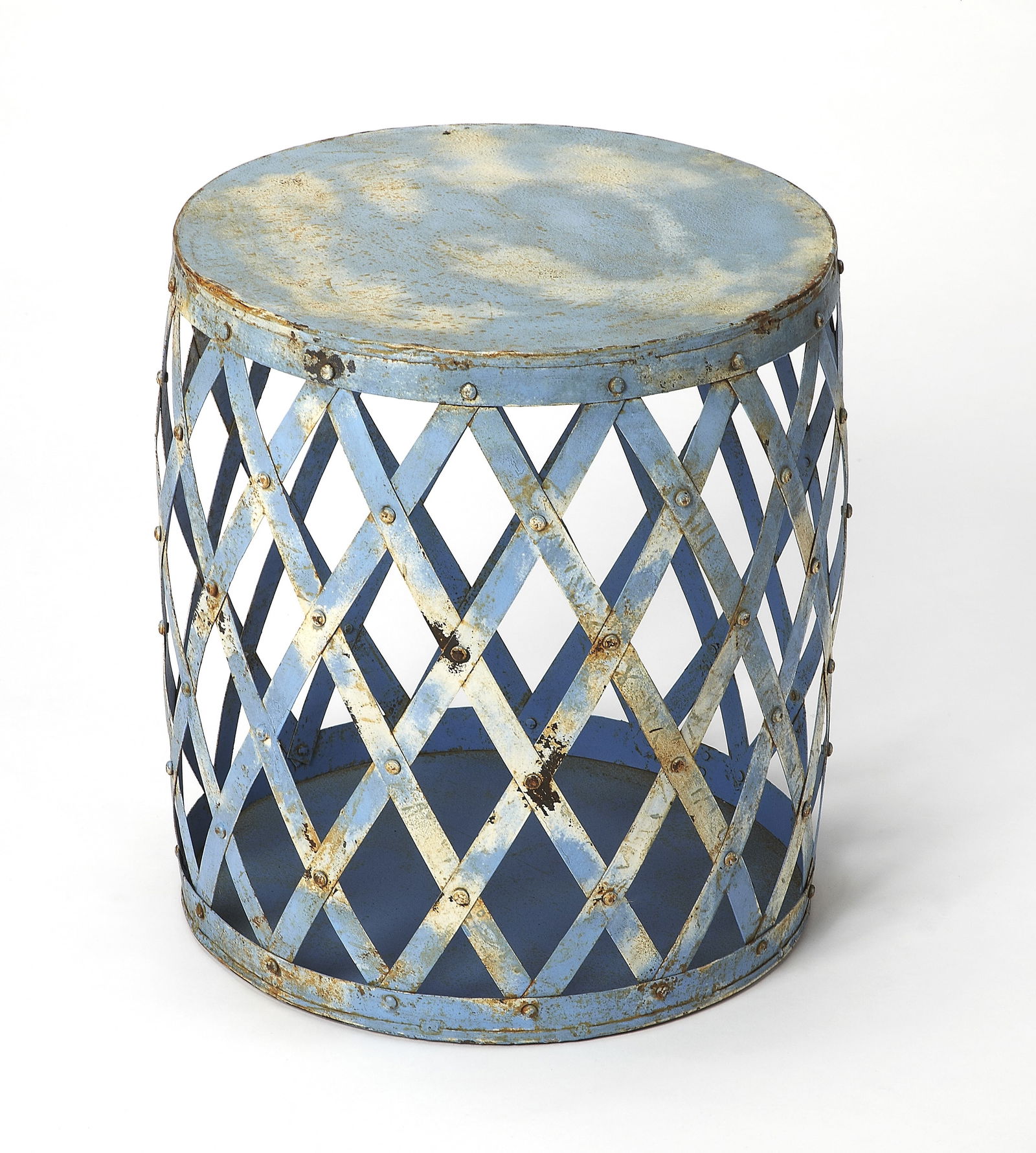 Industrial Style Blue Iron Round End Table by Butler (1 of 2)