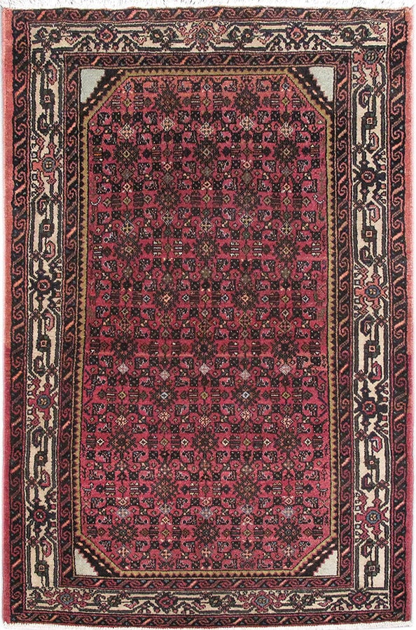 3.4 x 5 Pink Persian Herati Mahal Hand-Knotted Wool Iranian Rug: 3.4 x 5 Pink Persian Herati Mahal Hand-Knotted Wool Iranian Rug Free continental US Shipping This 3.4 x 5 pink Persian Herati Mahal rug is hand-knotted in Iran, showcasing the traditional artistry of